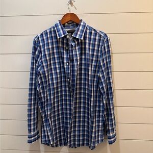 Banana Republic Blue and White Plaid Men's Shirt